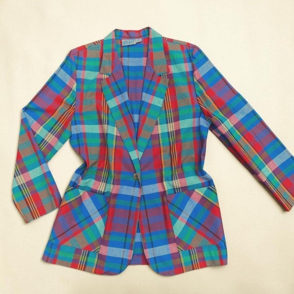 Vintage 80s 90s Madras Plaid Longline Relaxed Blazer Size M